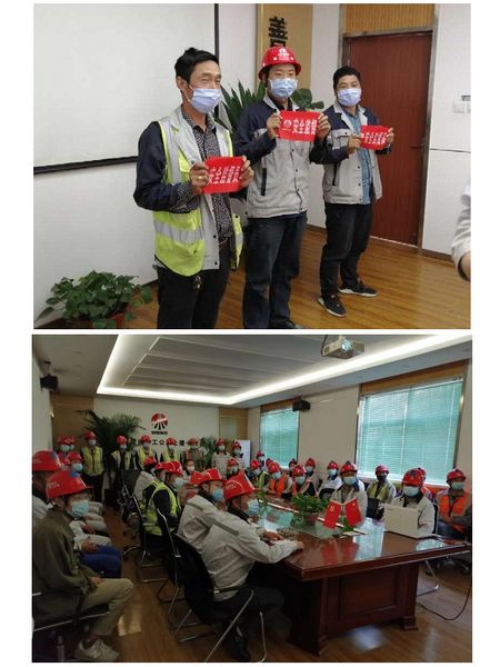 天工公司施工現(xiàn)場人人佩戴“紅袖章+安全帽”成為靚麗風景